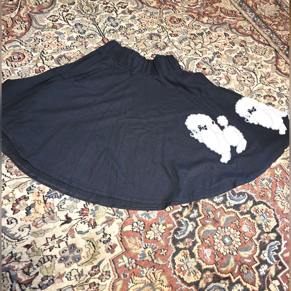 Black Poodle Embroidered Skirt. Womens Med